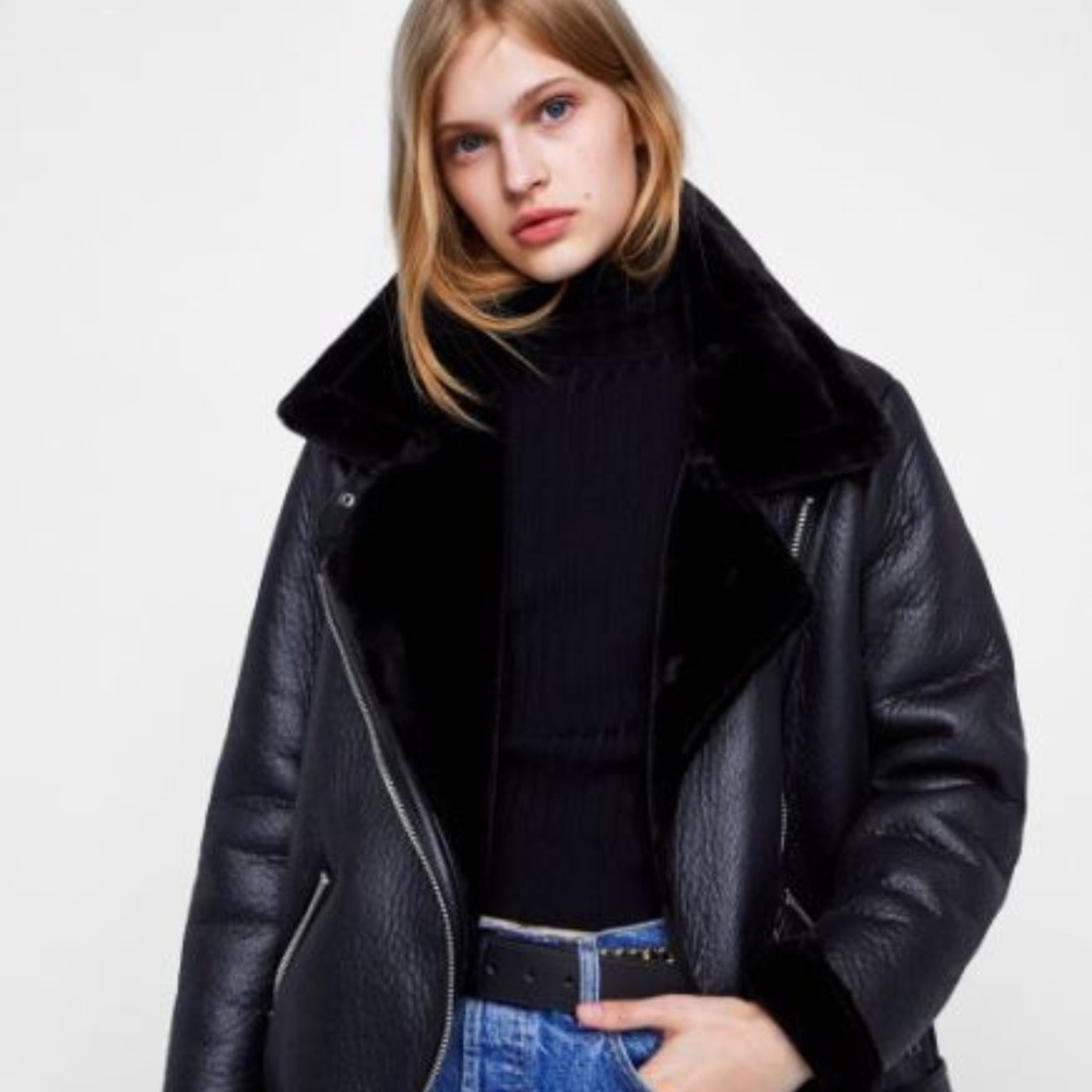 ZARA OVERSIZED DOUBLE FACED BIKER CONTRASTING JACKET